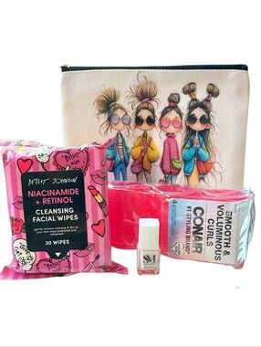 Betsey Johnson Facial Wipes With Cosmetic Bag/Pouch Bundle NWT